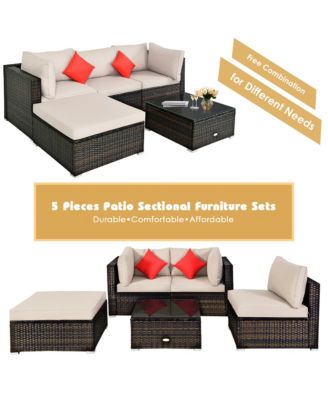 5PCS Rattan Sectional Sofa Set Patio Furniture Set w/ Cushion Pillow