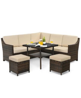 6PCS Rattan Patio Sectional Sofa Set Cushioned Conversation Furniture Set