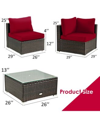 5PCS Rattan Patio Conversation Set Sofa Furniture Set w/ Cushions