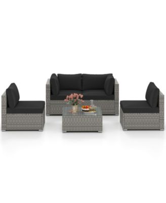 5PCS Patio Sectional Sofa Couch PE Rattan Conversation Set Outdoor