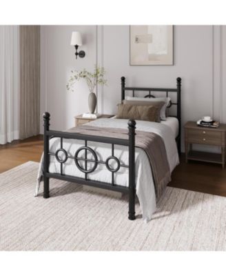 Size Metal Bed Frame with Vintage Circular Headboard and Footboard, Heavy-Duty Iron Platform Bed, No Box Spring Needed, Easy Assembly