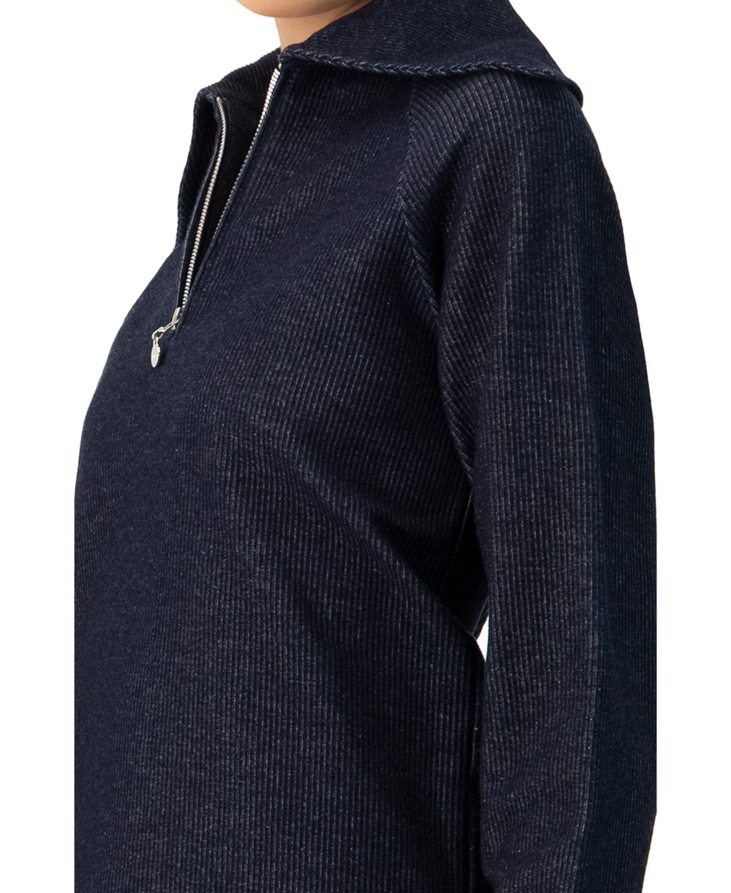 Women's Ribbed Knit Sweater with Neckline Zipper