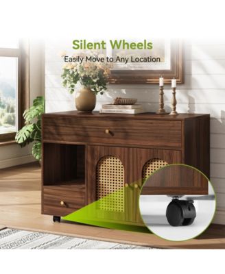 Cat Litter Box Enclosure - Stylish Cabinet on Wheels with Drawers for Easy Movement and Storage