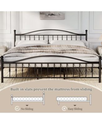 King Size Metal Platform Bed Frame with Vintage Circular Headboard and Footboard, Heavy-Duty Iron Frame, No Box Spring Needed, Noise-Free Design