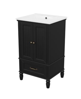 Bathroom Vanity with Sink, Cabinet with Doors and Drawer, Magnetic Door and Adjustable Feet for Small Bathrooms-Sillysis