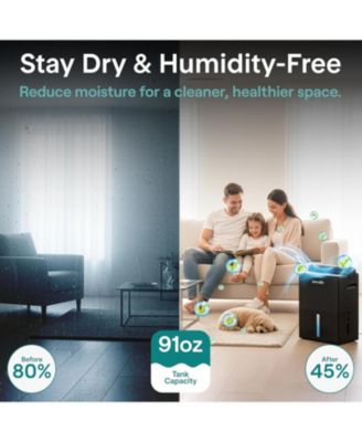 91oz Dehumidifier for Home – Covers Up to 1200 Sq Ft, Timer, Sleep Mode, Humidity Control, Includes Removable Closet Dehumidifier