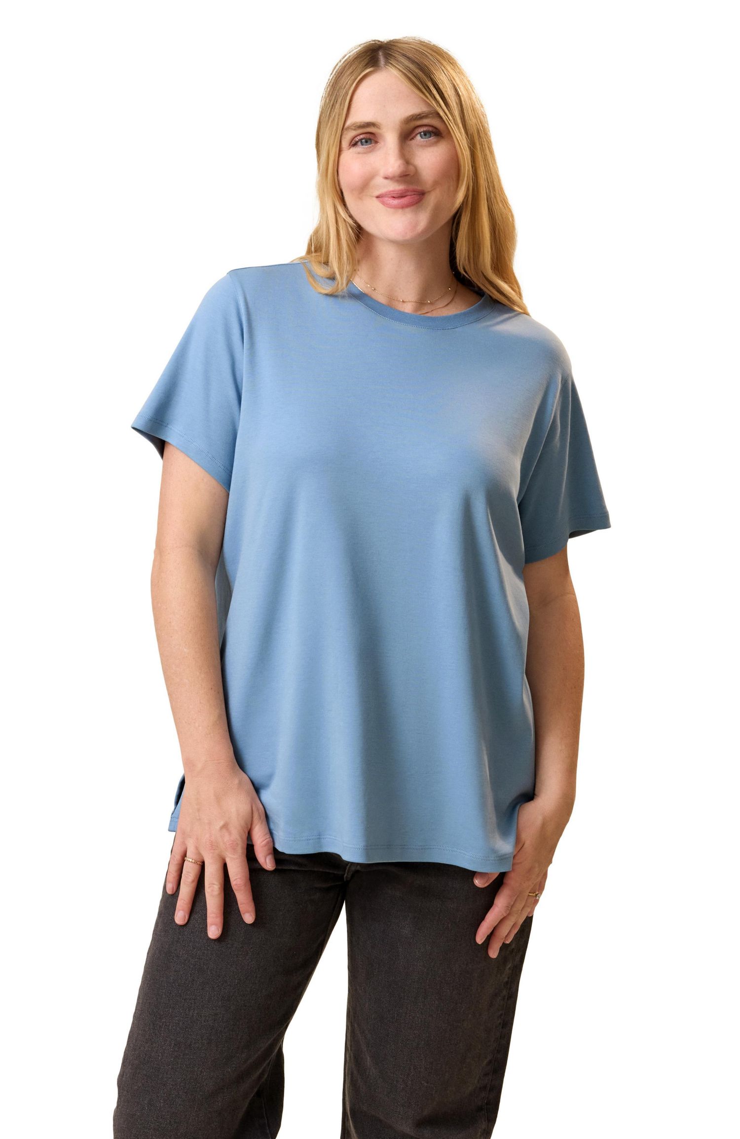 Maternity Pima Cotton Crew Neck Side Zip Nursing T-shirt