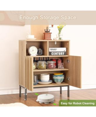 Farmhouse Buffet Cabinet with Storage, Sideboard Cabinet with 2 Fluted Doors, Adjustable Shelf and Metal Legs