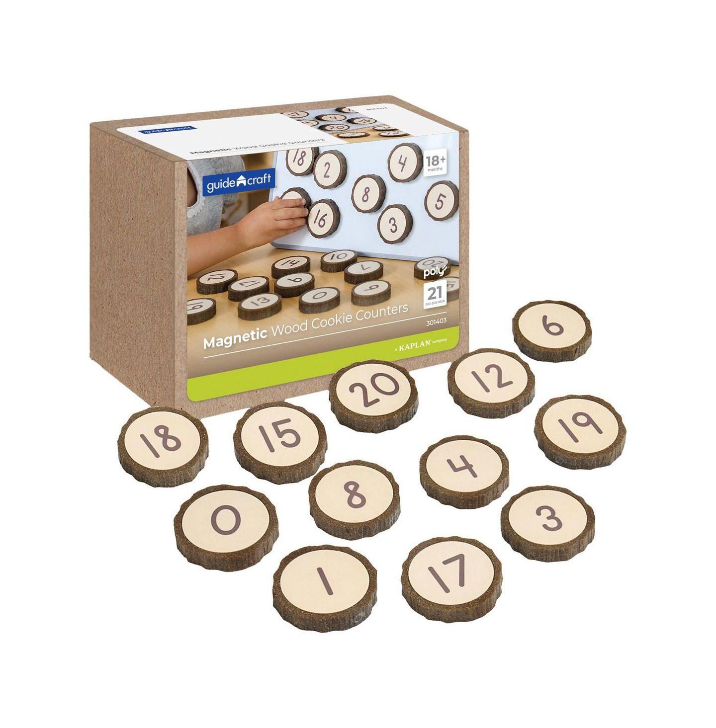 Детские игрушки Kaplan Early Learning Magnetic Wood Cookie Counters, Number Recognition, 21-Piece Set, Ages 18 Months+, цвет: Коричневый — фото 1