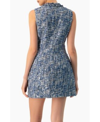 Women's Sleeveless A-Line Dress with Sequined Boucle Fabric