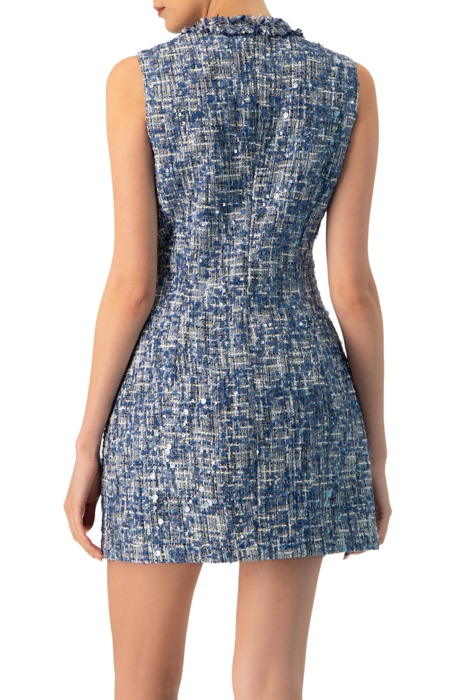Women's Sleeveless A-Line Dress with Sequined Boucle Fabric