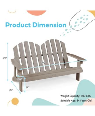 2-Seat Adirondack Chair for Kids Solid Wood Loveseat Backrest Arm Rest Patio