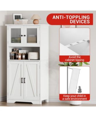 Bathroom Cabinet, 50.4" Storage Cabinet with Glass Doors and Adjustable Shelves, Freestanding Kitchen Pantry Cabinet