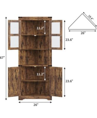 Corner Cabinet with Lights, 6-Tier Corner Storage Cabinet with Doors, Space Saver Shelf for Bathroom