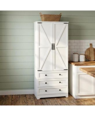 Farmhouse Kitchen Pantry Cabinet - 72" Tall Large Wood Kitchen Storage Cabinets with Adjustable Shelves & 2 Barn Doors & 3 Drawer