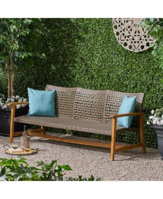Acacia Wood Wicker Outdoor Sofa 3-Seater Patio Conversation Set