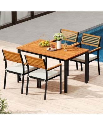 7-Piece Patio Furniture Set Outdoor Dining Chair Set for 6 w/ Acacia Wood and Metal Frame