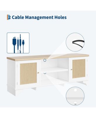 Rattan TV Stand Fits TVs up to 65 inches, Entertainment Center with Cabinets and Open Shelves