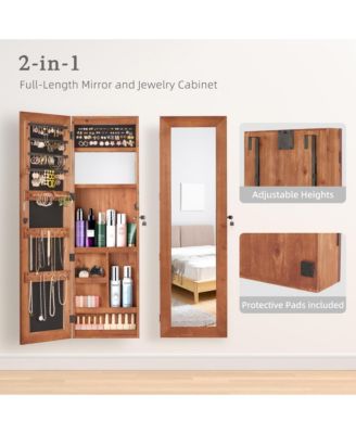Mirror Jewelry Cabinet with LED Lights, Lockable Wall/Door Mounted Jewelry Armoire Organizer for Bedroom