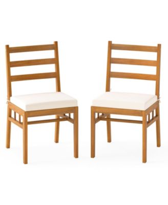 Solid Acacia Wood Patio Chair Set of 2 w/ Padded Seat Cushions