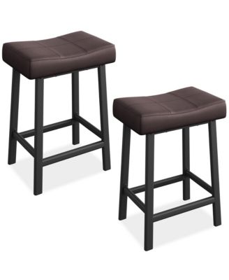 Counter Height Bar Stools Set of 2, PU Leather Barstools with Heavy Duty Metal Legs