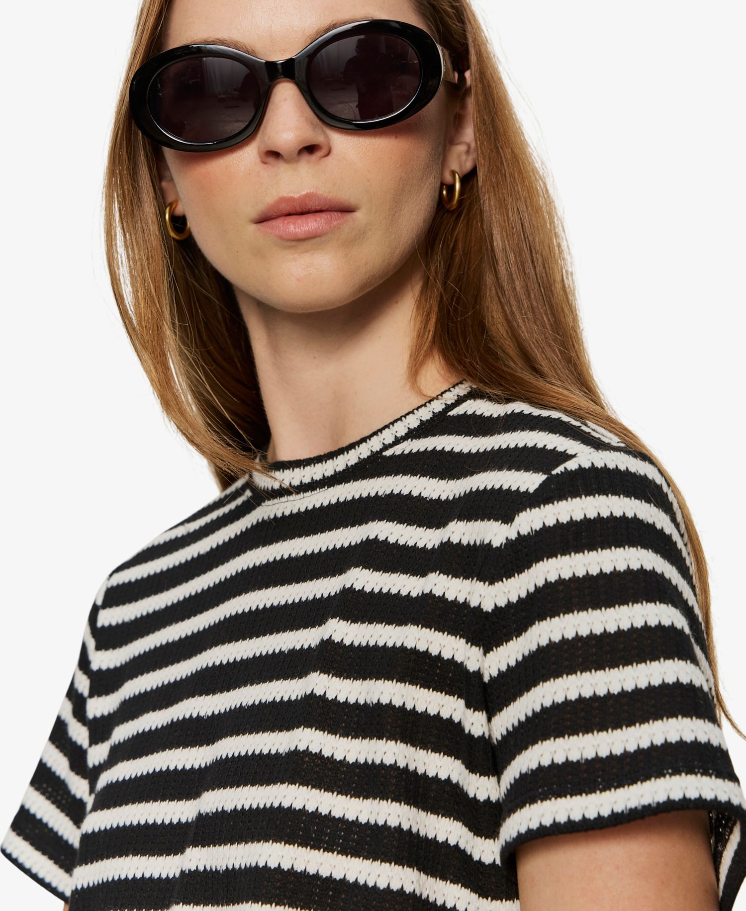 Petite Striped Crewneck Textured T-Shirt