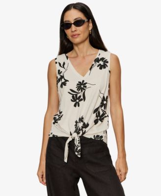 Women's Printed V-Neck Sleeveless Tie-Hem Tank Top