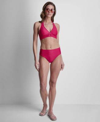 Women's Shirred Buckle Front V-Neck Halter Top