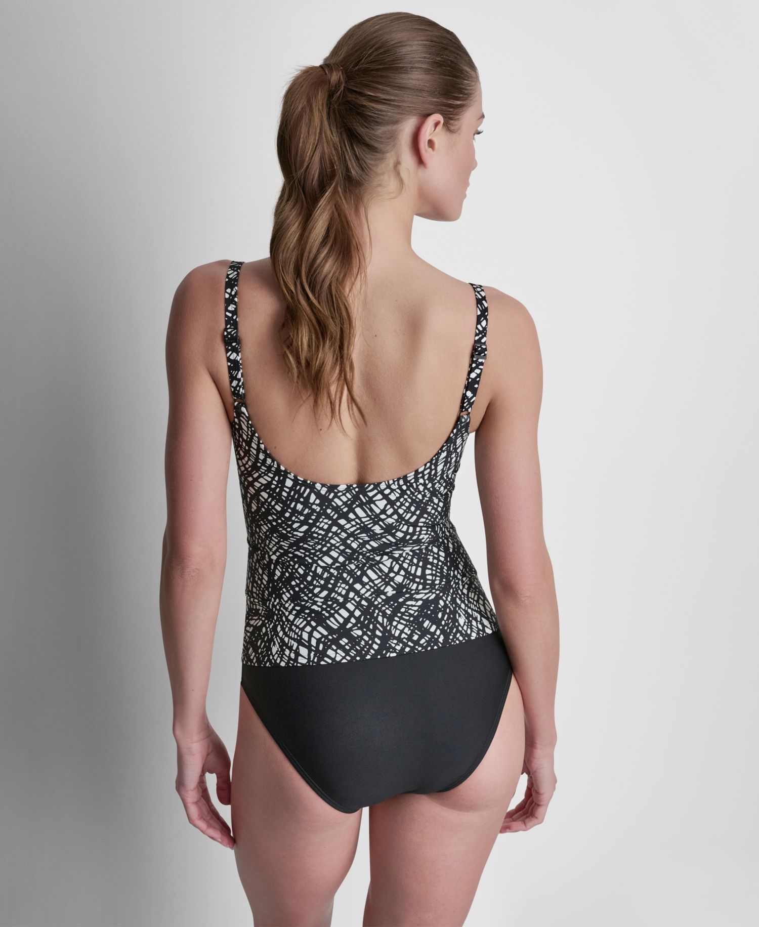 Women's O-Ring-Trim Crossover Ruched Tankini Top