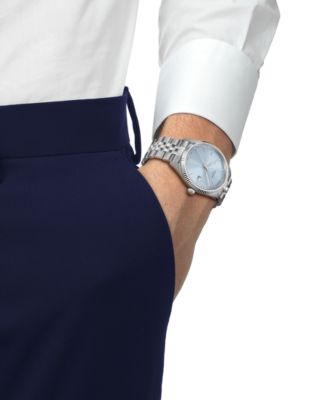 Men's Ice Blue Dial Silver Tone Stainless Steel Watch, 40mm