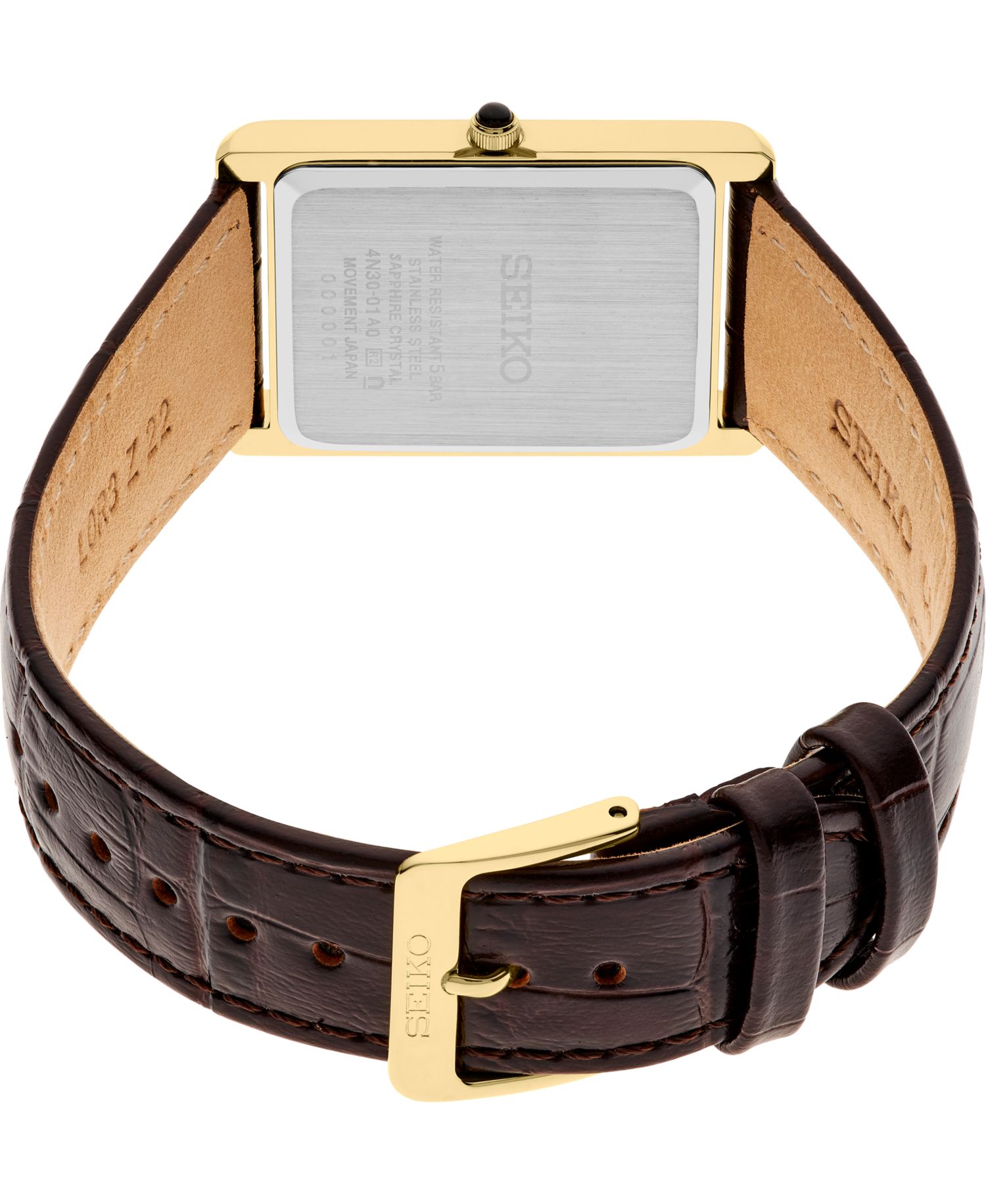 Men's Gold Leather Strap Watch, 27.2mm