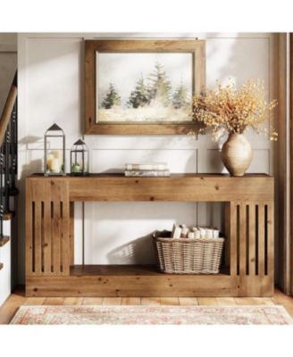 63-Inch Sofa Table, Solid Wood, Vertical Stripe Legs