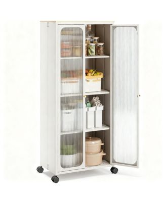 Tool-Free Assemble Metal Cabinet with Doors, Wheels, and Adjustable Shelves