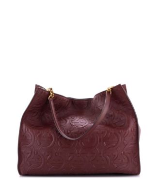 Large Trifolio Tote Gancini Embossed Leather