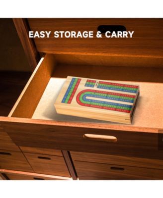 Wooden Folding 3-Track Color Coded Portable Travel Cribbage Board with 6 Plastic Pegs, Travel Game
