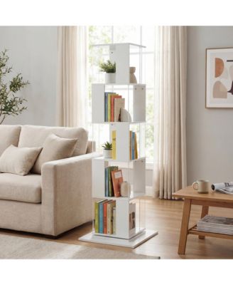 360degree(s) Rotating Bookshelf, 5-Tier Floor Standing Bookcase, Modern Display Rack with Acrylic Plate, Anti-toppling Base for Living Room
