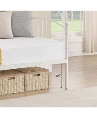 Daybed with Trundle Twin Arched Headboard Metal Day Bed Steel Slat Support SofaBed for Bedroom Living Room