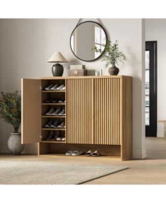 46-Inch Wooden Shoe Cabinet with Adjustable Shelves, Fluted-Door Large Shoe Storage Organizer, Holds 30–35 Pairs