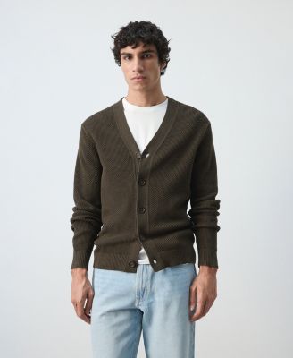 Men's Medium Knit Microstructure Cardigan Sweater