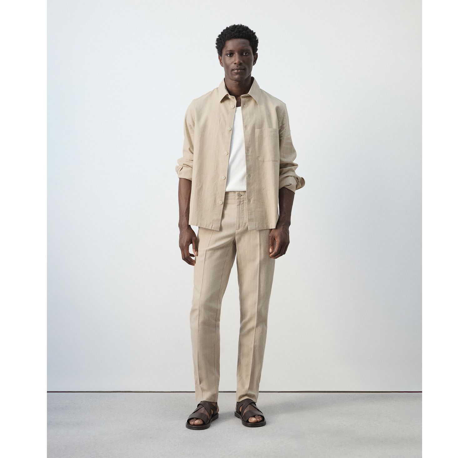 Men's Linen and Cotton Blend Striped Shirt