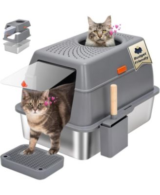LTMATE Stainless Steel Litter Box with Lid,with Triple Pedal, Non-Sticky, Anti-Leakage