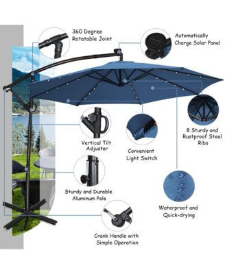 10Ft Offset Hanging Umbrella Patio Outdoor w/ 32 Solar LED Lights