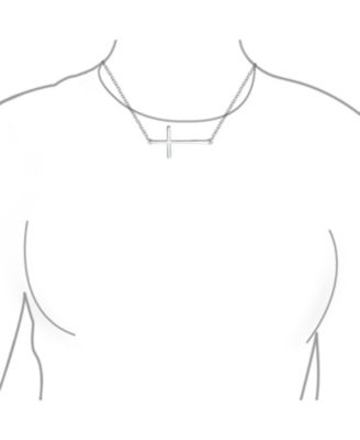 Religious Simple Sideways Cross Necklace Station Pendant .925 Sterling Silver