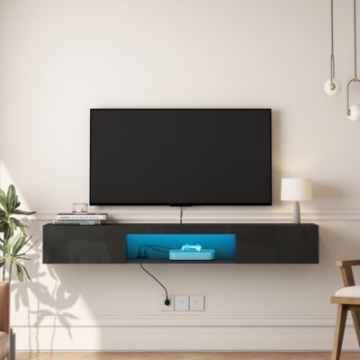 63" Modern Floating TV Stand Wall Mounted with 16 Color LED Lighting