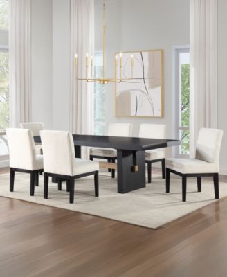 Macai 9-Pc. Wood Dining Set (Rectangular Table + 8 Upholstered Side Chairs)