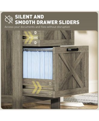 2 Drawer Vertical File Cabinet, Rustic Farmhouse Filing Cabinet with Barn Doors for A4/Letter Size, Printer Stand with Storage for Office