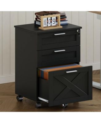 3-Drawer Rolling File Cabinet with Lock, Wooden Mobile Filing Cabinet for Home Office & Under Desk Storage