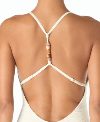 Women's Beaded Back Strap Scoop Neck One Piece Swimsuit