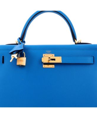 Kelly 28 Handbag Blue Madame with Gold Hardware