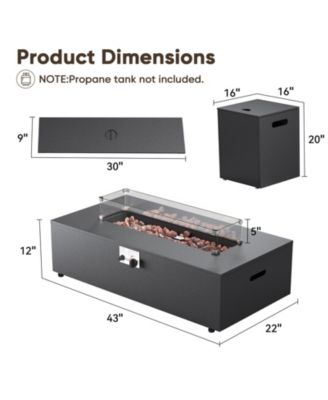 2-Piece Outdoor Fire Table Set 42.9 Inch Rectangle Gas Firepit with Tank Cover
